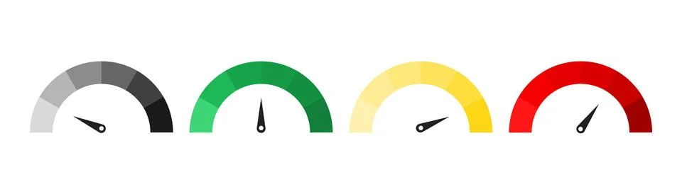 Set of speedometers indicators . Speedometer or rating meter signs . Vector i Stock Illustration