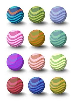 Set of spheres with waves in different color variants with shadow in 3d desig Stock Illustration
