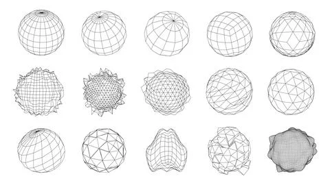 A set of spheres from a wireframe mesh. Collection of spheres for use in HUD  Stock Illustration