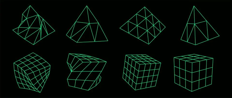 Set of spheres from a wireframe mesh. Collection of spheres for use in HUD de Stock Illustration