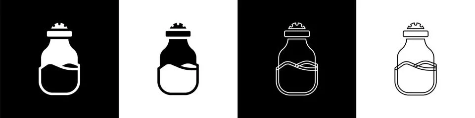 Set Spice in can icon isolated on black and white background. Seasoning Stock Illustration