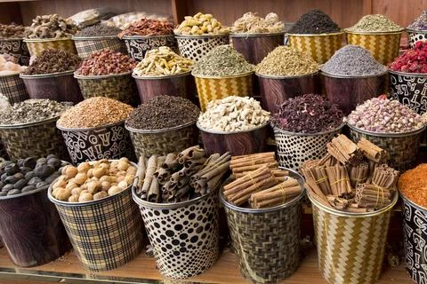 Set of spices in containers Foto stock