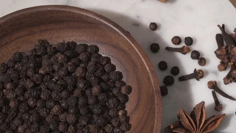 Set of spices on marble table Video stock 115506169