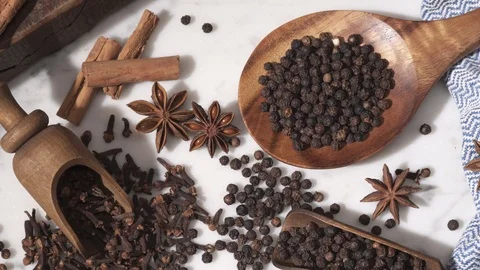 Set of spices on marble table Видео 115506845