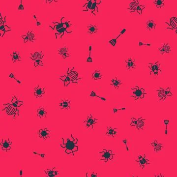 Set Spider, Beetle bug, Chafer beetle and Fly swatter on seamless pattern Stock Illustration