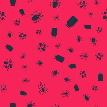 Set Spider, Beetle deer, Insect fly and Glass jar on seamless pattern. Vector Ilustración de archivo