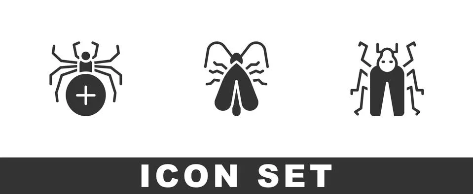 Set Spider, Clothes moth and Beetle bug icon. Vector イラスト素材