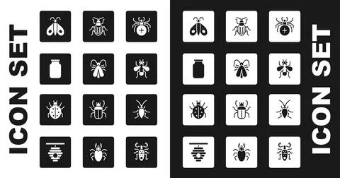Set Spider, Clothes moth, Glass jar, Butterfly, Insect, Chafer beetle, Cockroach Ilustración de archivo
