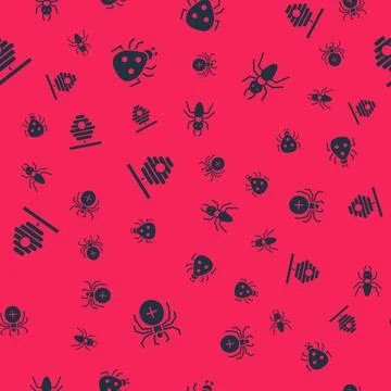 Set Spider, Ladybug, Hive for bees and Ant on seamless pattern. Vector Stock Illustration