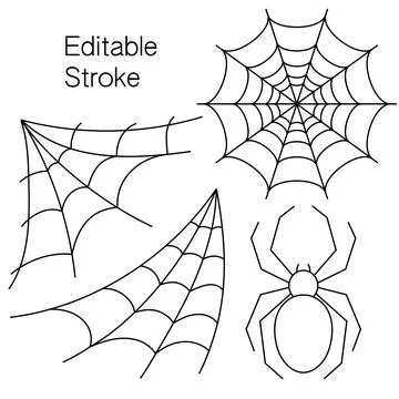 Set of spider, round, corner web spiders with editable stroke Stock Illustration