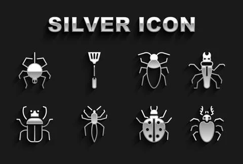 Set Spider, Termite, Beetle deer, Mite, Stink bug, Cockroach, and Fly swatter Stock Illustration