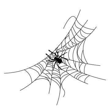 Set of spider web of different shapes with black spiders isolated 스톡 일러스트
