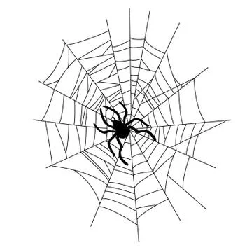 Set of spider web of different shapes with black spiders isolated Stock Illustration