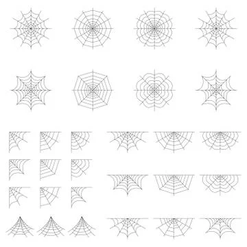 Set of spider web isolated on white background. Halloween spiderweb elements. Stock Illustration