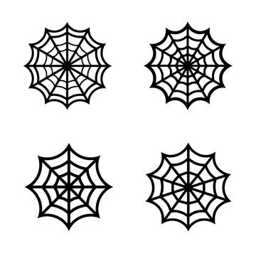 Set of spider web silhouettes, on white background. Vector Stock Illustration