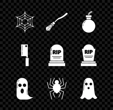 Set Spider web, Witches broom, Bomb ready to explode, Ghost, Meat chopper and Stockillustratie