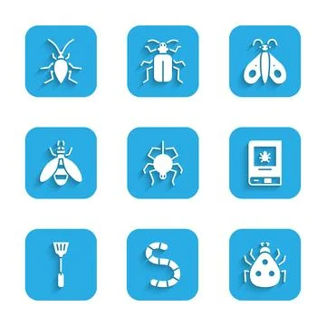 Set Spider, Worm, Ladybug, Book about insect, Fly swatter, Bee, Butterfly and Stock Illustration