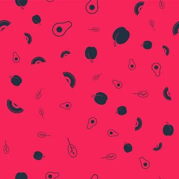 Set Spinach, Avocado fruit, Melon and Plum on seamless pattern. Vector Stock Illustration