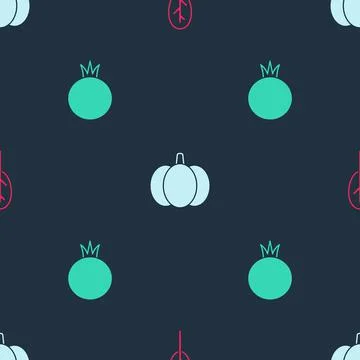 Set Spinach, Pumpkin and Tomato on seamless pattern. Vector Stock Illustration