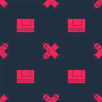 Set Spiral notebook and Paint spray can on seamless pattern. Vector Stock Illustration