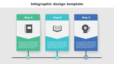 Set Spiral notebook, Open and Ringing alarm bell. Business infographic template Stock Illustration