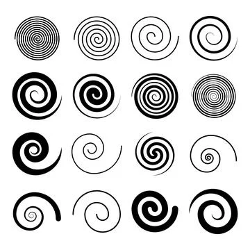 Set of Spiral Patterns Elements. Black and White Vector Collection Stock Illustration