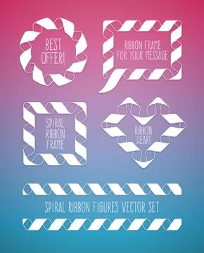 Set of spiral ribbon frames circle. Square and the heart symbol 스톡 일러스트