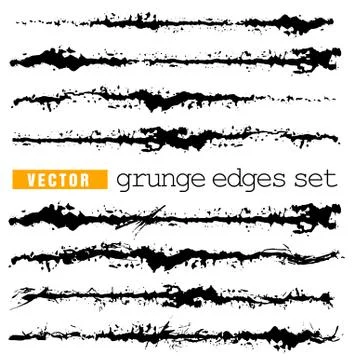 Set of splashes edge. Grunge strokes paint brush. Hand draw ink stains vector. Stock Illustration
