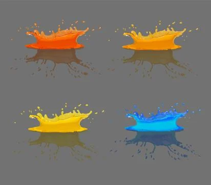 Set of splashes with reflection effect. Water, juices crown from falling drop Stock Illustration