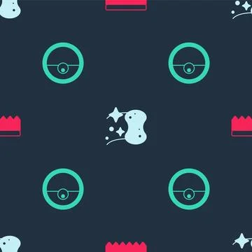 Set Sponge, and Robot vacuum cleaner on seamless pattern. Vector 스톡 일러스트