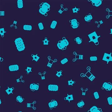 Set Sponge, Kitchen apron, Bar of soap and Towel hanger on seamless pattern Stock Illustration