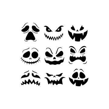 Set of spooky Halloween pumpkin faces. Vector illustration design. Stock Illustration