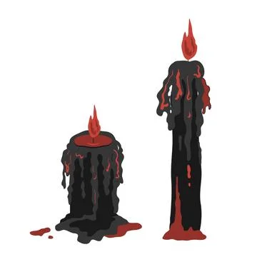 Set of spooky red and black lighting and melting candle. Halloween design ele Illustrazione stock