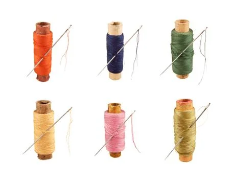 Set spools of thread and needle isolated Stock Photos