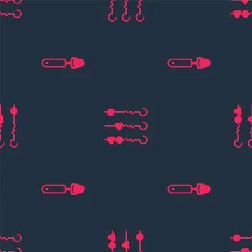 Set Spoon and Grilled shish kebab skewer on seamless pattern. Vector Stock Illustration