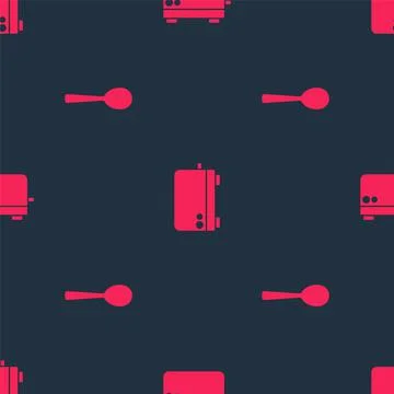 Set Spoon and Toaster on seamless pattern. Vector Stock Illustration