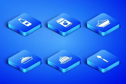 Set Spoon, Bottle with milk, Pudding custard, Homemade pie, Jam jar and Flour Illustration