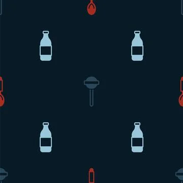 Set Spoon, Lollipop and Bottle of wine on seamless pattern. Vector Stock Illustration