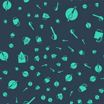 Set Spoon with sugar, Cigarette, Cup of tea leaf and lemon on seamless pattern Illustrazione stock