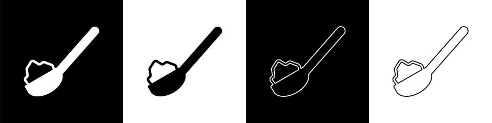 Set Spoon with sugar icon isolated on black and white background. Teaspoon .. Stock Illustration