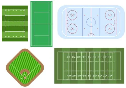 Set of sport games fields, for top view. Football and ragby fields, hockey pl Stock Illustration