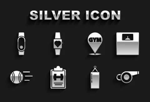 Set Sport training program, Bathroom scales, Whistle, Punching bag, Tennis ball 스톡 일러스트