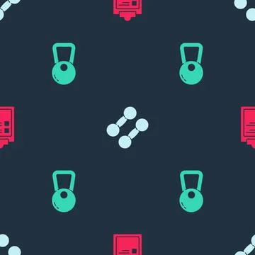 Set Sport training program, Dumbbell and Kettlebell on seamless pattern. Vector 스톡 일러스트