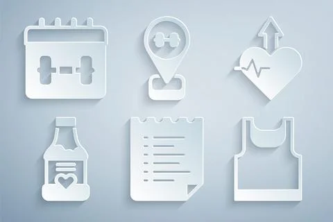 Set Sport training program, Heartbeat increase, Vitamins, Sleeveless t-shirt Stock-Illustration