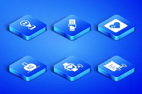 Set Sport training program, Location gym, Smart watch with heart, Weight Stock Illustration