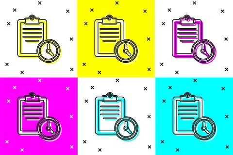 Set Sport training program or fitness plan icon isolated on color background 스톡 일러스트