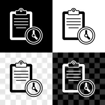 Set Sport training program or fitness plan icon isolated on black and white Illustrazione stock
