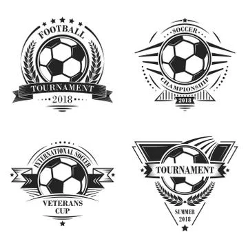 Set of sport vector logotypes or emblems in retro style with stars, ribbons,  Stock Illustration