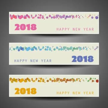 Set of Spotted Horizontal New Year Banners - 2018 Stock Illustration