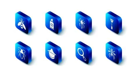 Set Spray against insects, Spider, Fly swatter, Mosquito, Magnifying glass,.. Stock Illustration